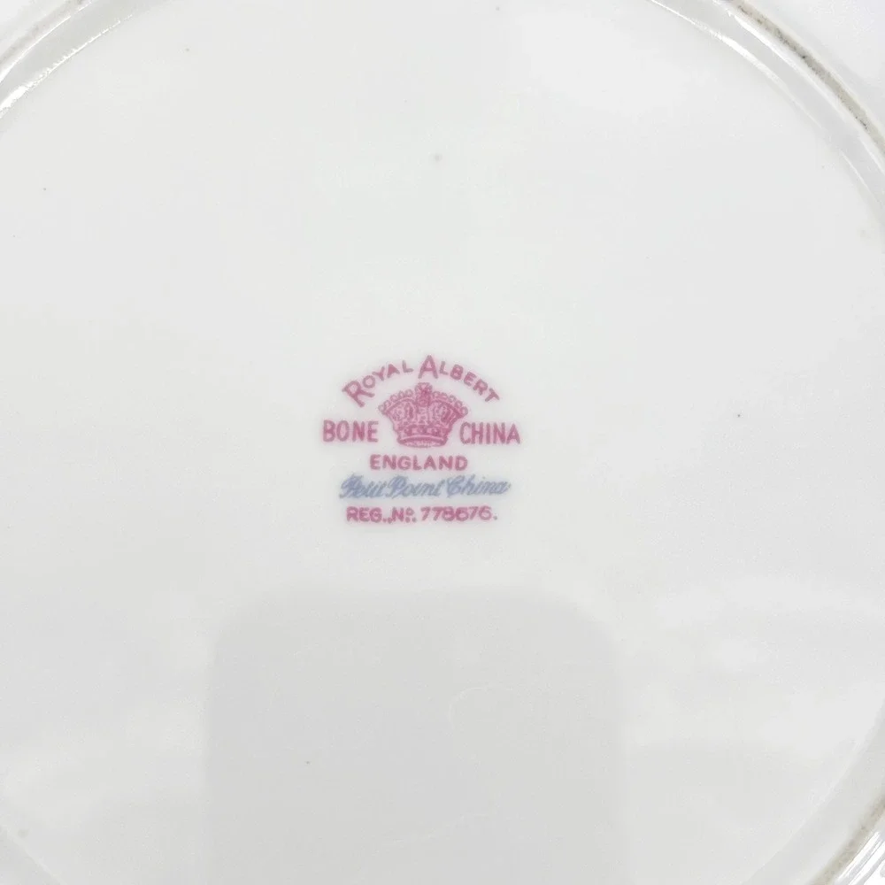 Royal Albert Petit Point China Soup Bowl England Floral Cross Stitch Gold Rim